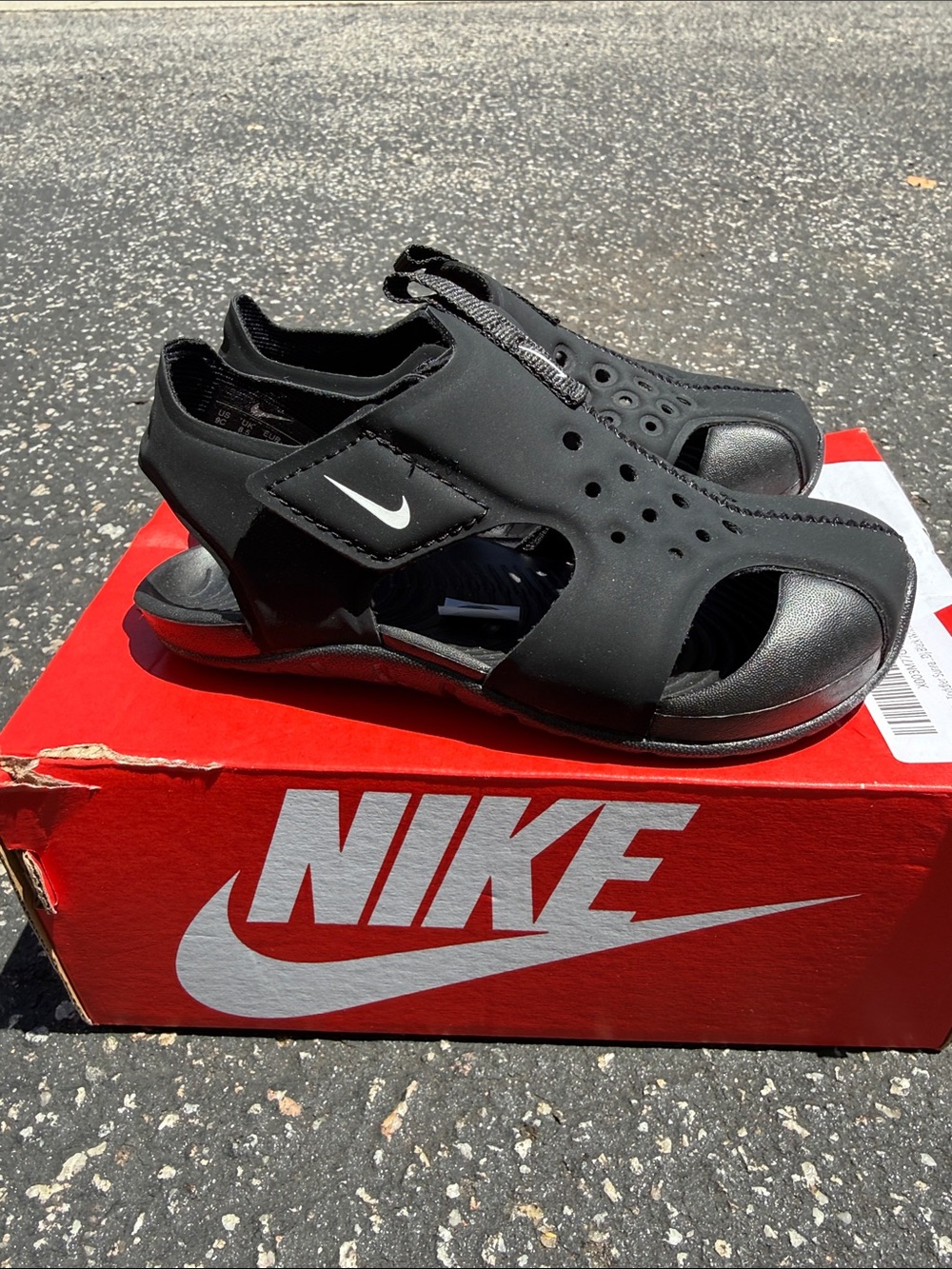 Nike Black Youth Slide Sandals with Velcro Strap